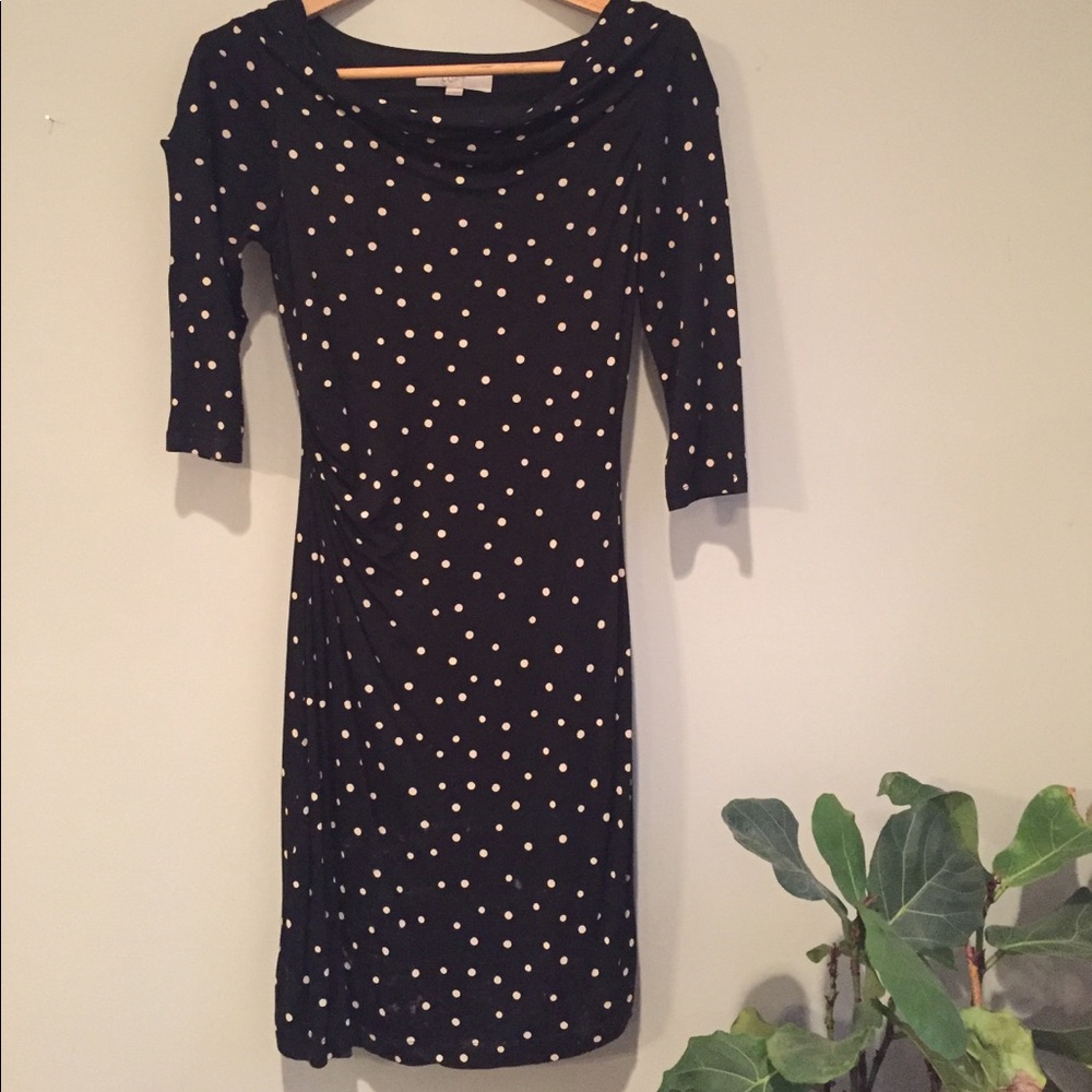 LOFT Polka-Dotted Black Dress
